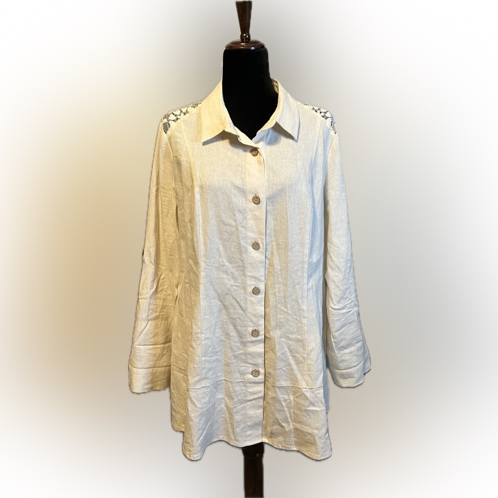 Simply Noelle Linen Blend Button Front Tunic size L
